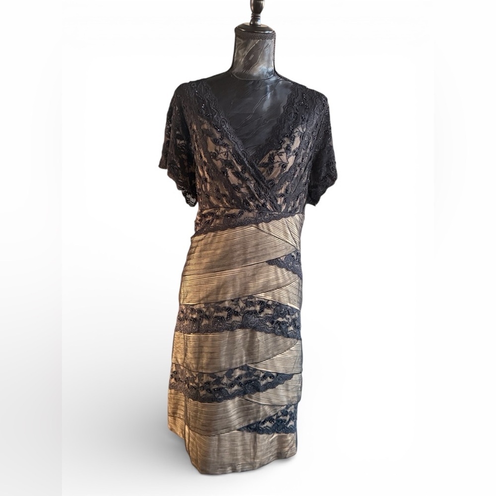 Marina Beaded Lace Black Gold Cocktail Dress 20W Plus Size Formal